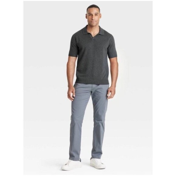 Men’s Goodfellow Co Short Sleeve Charcoal Gray Collared Sweater Shirt, Medium - Picture 2 of 9
